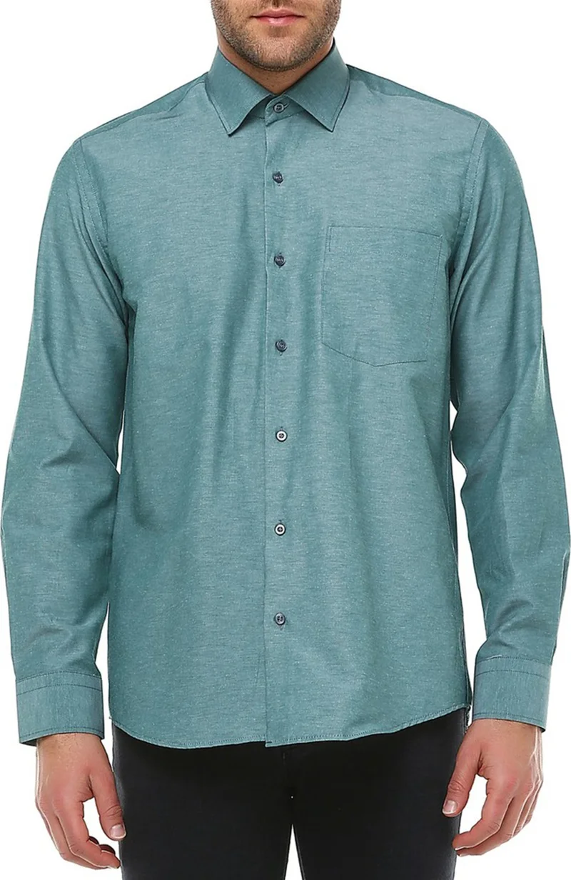 Varetta Men's Green Classic Cut Pocket Straight Long Sleeve Shirt
