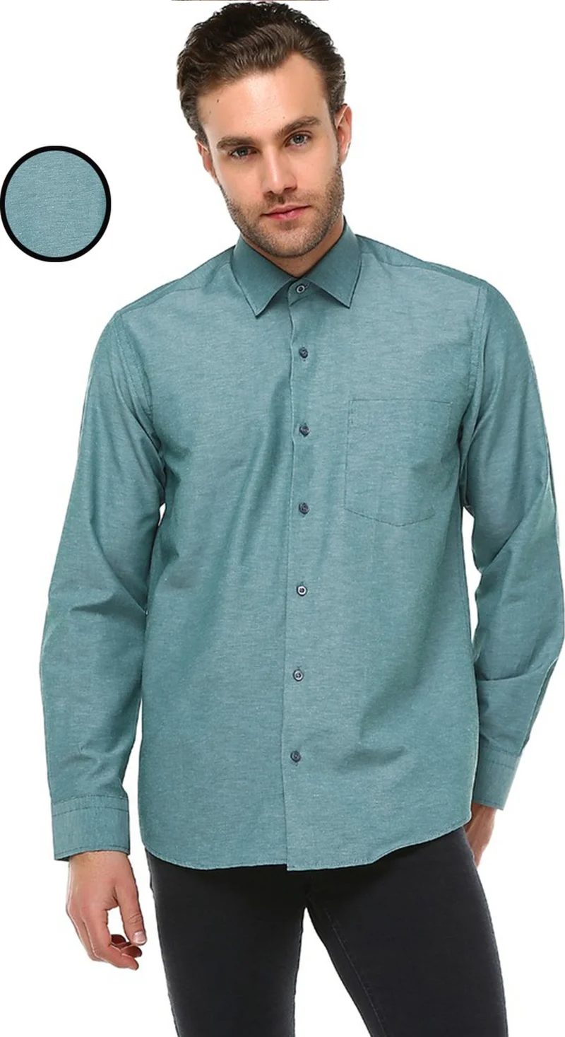 Varetta Men's Green Classic Cut Pocket Straight Long Sleeve Shirt