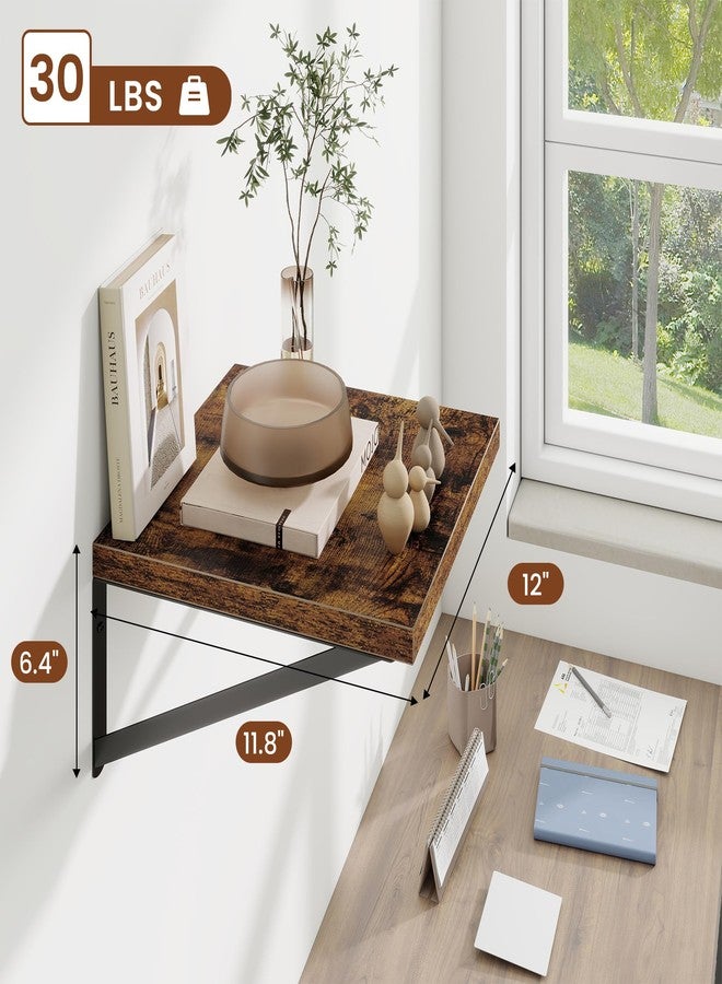 Venusmiles Deep Wall Shelves 12"W x 12"D Engineered Wood Floating Shelves for Wall, Sturdy Metal Bracket Bookshelves Home Decor Storage for Living Room Bedroom Bathroom Kitchen, Set of 2, Rustic Brown Finish - Image 2