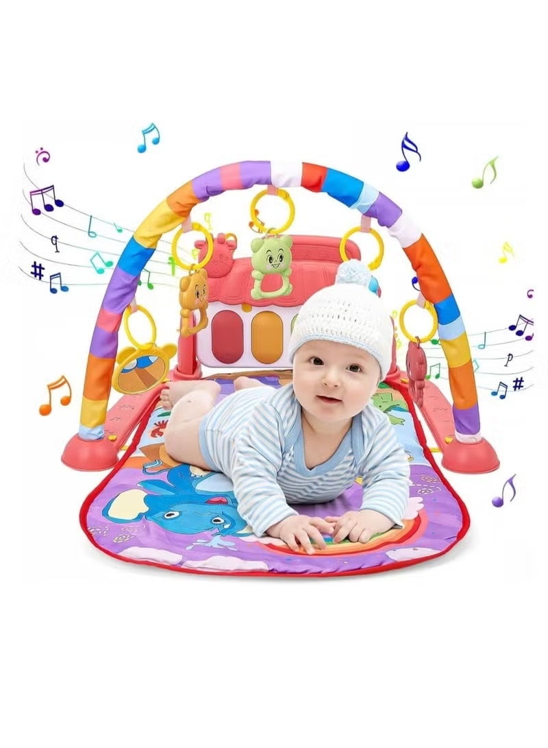 Baby Play Mat, Fun Piano Play Mat for Tummy Time, Baby Activity Mat with 5 Educational Sensory Toys for Infants, Music and Lights , Code 0-9-12 Months (Orange)