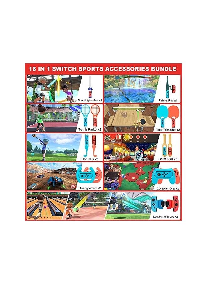 PROMASS Switch Sports Accessories Bundle Set,18 in 1 Family Party Pack Game Accessories Kit for Nintendo Switch/Switch OLED, for Mario Golf Super Rush The Legend of Zelda Mario Tennis Ace  - Image 1
