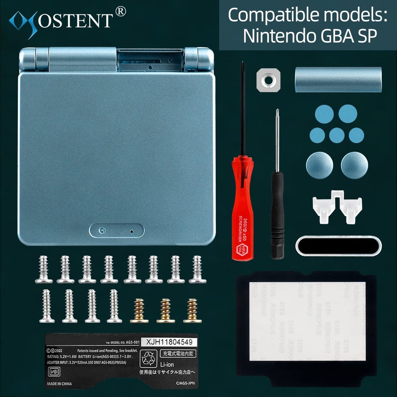OSTENT Full Housing Shell Case Cover Replacement Compatible for Nintendo GBA SP Gameboy Advance SP - Color Light Blue [video game] - Image 2