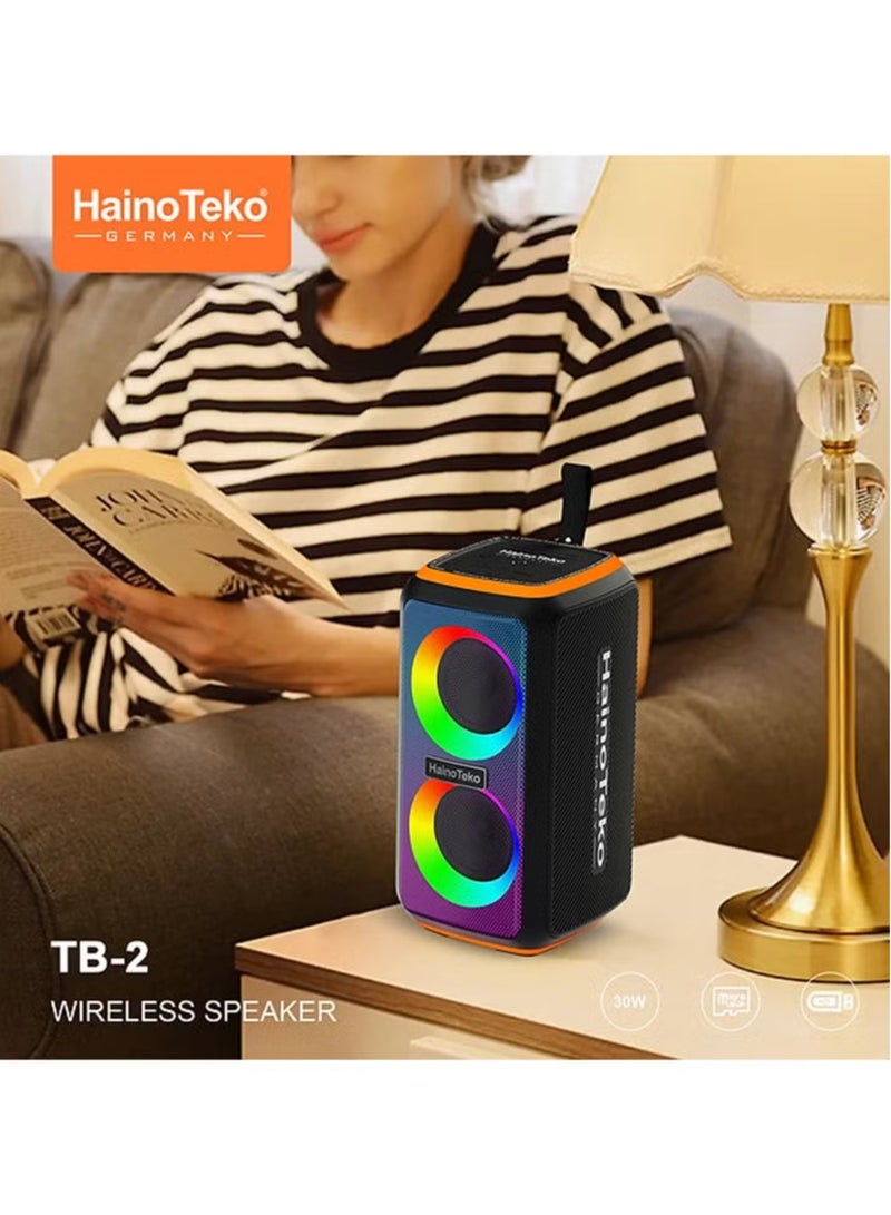 HainoTeko TB-2 Portable Wireless Bluetooth Speaker with RGB Lighting – 30W Output Power, Multi-Functional Button Control, Compact Design, Black - Image 5