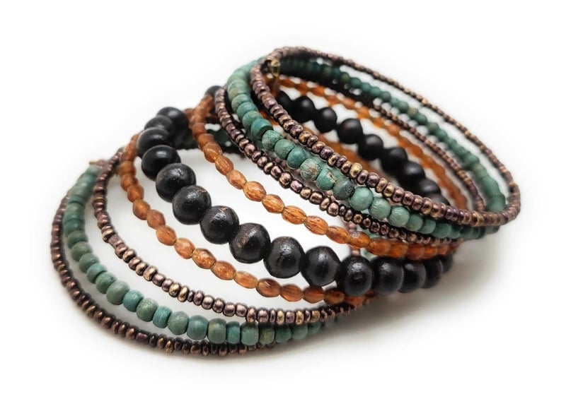 DCA Black,Brown,Teal Wooden and Glass Bead Bracelet for Women and Girls(1201) - Image 3