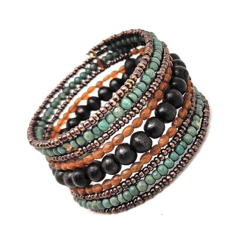 DCA Black,Brown,Teal Wooden and Glass Bead Bracelet for Women and Girls(1201) - Image 1