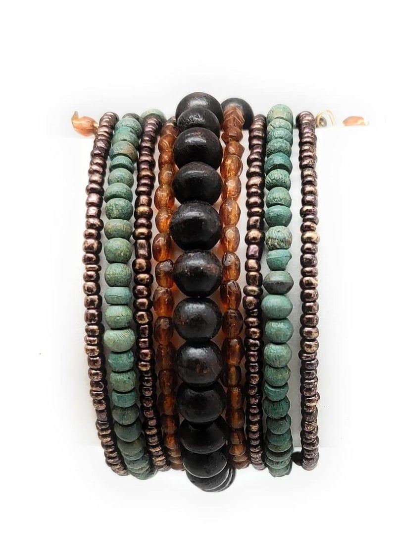 DCA Black,Brown,Teal Wooden and Glass Bead Bracelet for Women and Girls(1201) - Image 2