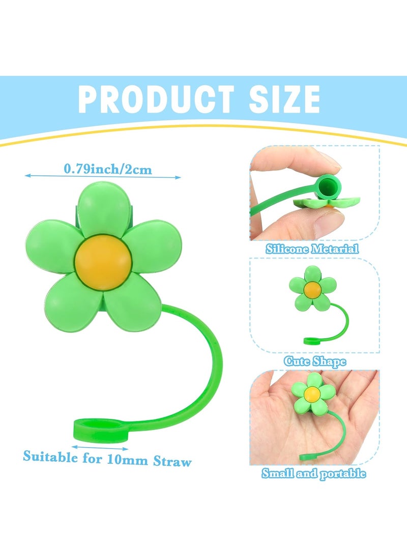 Nuenen Nuenen 24 Pcs 04 inch Cute Silicone Straw Covers Cap Compatible with Stanley 3040 oz Cup 10 mm Flower Straw Toppers for Tumblers Dustproof Splash Proof  - Image 2