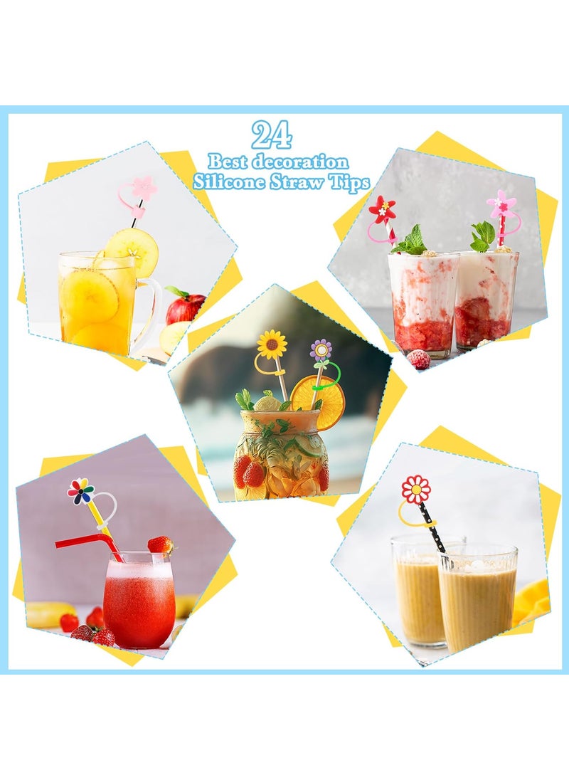 Nuenen Nuenen 24 Pcs 04 inch Cute Silicone Straw Covers Cap Compatible with Stanley 3040 oz Cup 10 mm Flower Straw Toppers for Tumblers Dustproof Splash Proof  - Image 5