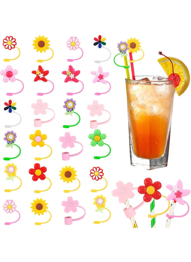 Nuenen Nuenen 24 Pcs 04 inch Cute Silicone Straw Covers Cap Compatible with Stanley 3040 oz Cup 10 mm Flower Straw Toppers for Tumblers Dustproof Splash Proof  - Image 1