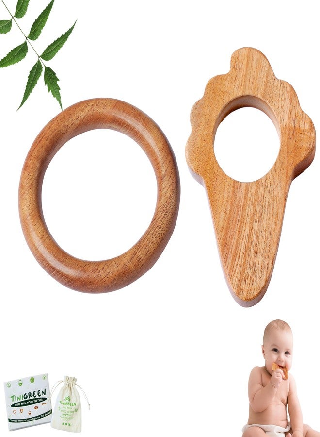 Tinigreen Ice Cream Ring Shaped Neem Wooden Teethers Combo for 3 to 12 Months Infant Baby (Pack of 2) - Image 1