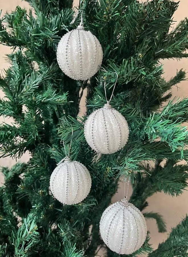 مجموعة كرات عيد الميلاد من 3 قطع، 8 سم، بيضاء