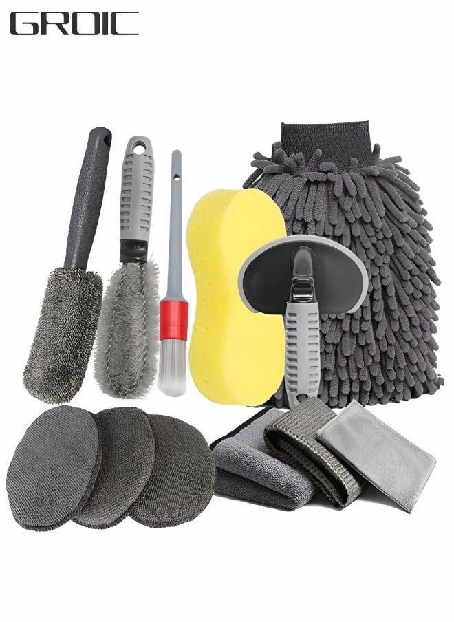 GROIC 12pcs Car Cleaning Tools Kit,Car Wash Kit,Car Wheel Tire Cleaning Brush Set, Car Detailing Kit,Car Drill Detailing Brushes,Car Wash Mitt, Towels  - Image 1