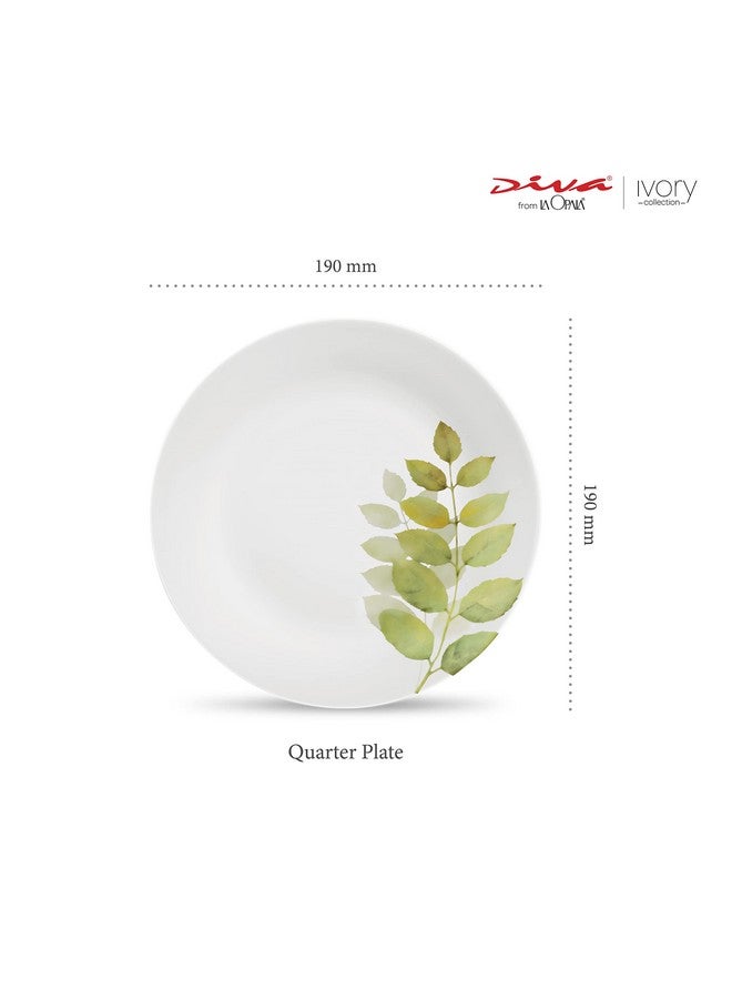 La Opala Diva, Ivory Collection, Opal Glass Quarter Plate Set 6 pcs, Autumn Shadow, White - Image 2