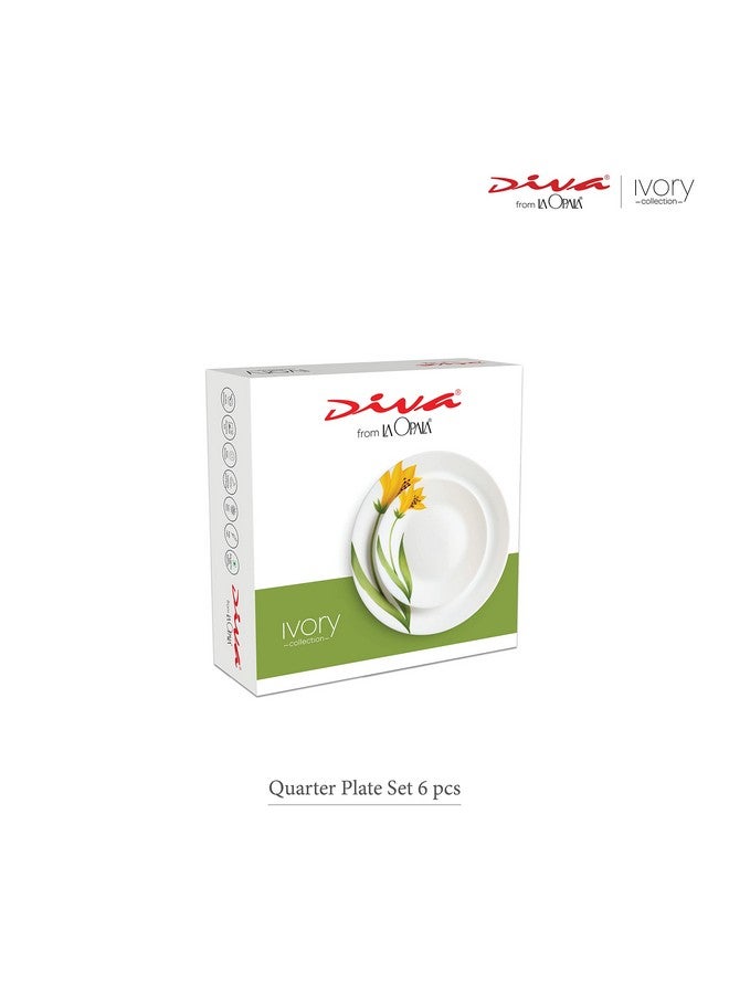 La Opala Diva, Ivory Collection, Opal Glass Quarter Plate Set 6 pcs, Autumn Shadow, White - Image 4