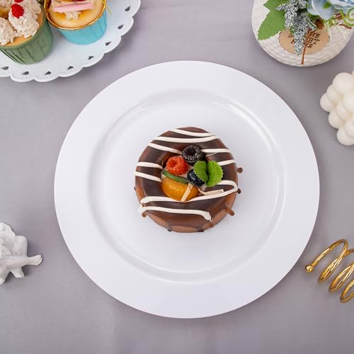 I00000 50Pcs White Plastic Dinner Plates 10.25 Inch, Premium Disposable Party Plates, Safe and Reusable, Heavy Duty Plastic Plates Perfect for Wedding & Party - Image 5