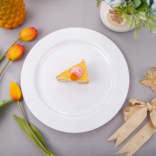 I00000 50Pcs White Plastic Dinner Plates 10.25 Inch, Premium Disposable Party Plates, Safe and Reusable, Heavy Duty Plastic Plates Perfect for Wedding & Party - Image 2