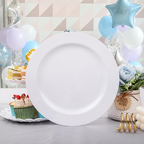 I00000 50Pcs White Plastic Dinner Plates 10.25 Inch, Premium Disposable Party Plates, Safe and Reusable, Heavy Duty Plastic Plates Perfect for Wedding & Party - Image 4