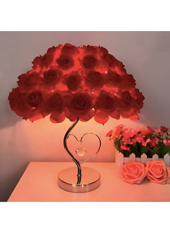 PEETTA Romantic Rose LED Table Lamp — Artificial Flower Night Light with Heart Base, Decorative Bedside Lamp for Bedroom, Wedding, Valentine’s Day Gift, Home Décor - Image 3