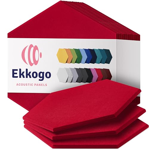 Ekkogo Acoustic Panels 12-Pack Soundproof Wall Panels 14"X12.1"X0.4" Sound Panels High Density Sound Dampening Panels - [Candy Red Hexagon] - Image 1