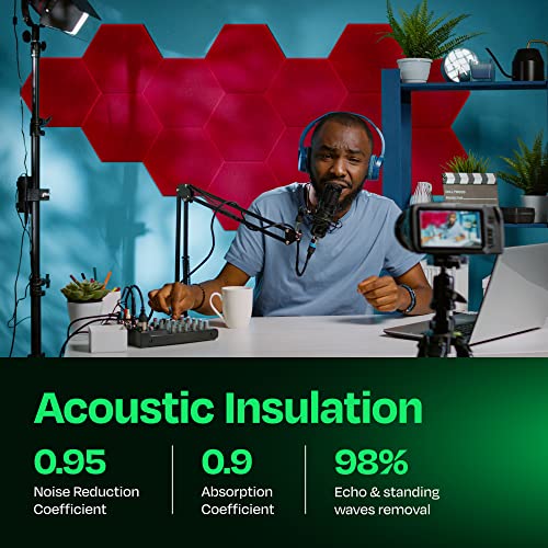 Ekkogo Acoustic Panels 12-Pack Soundproof Wall Panels 14"X12.1"X0.4" Sound Panels High Density Sound Dampening Panels - [Candy Red Hexagon] - Image 3