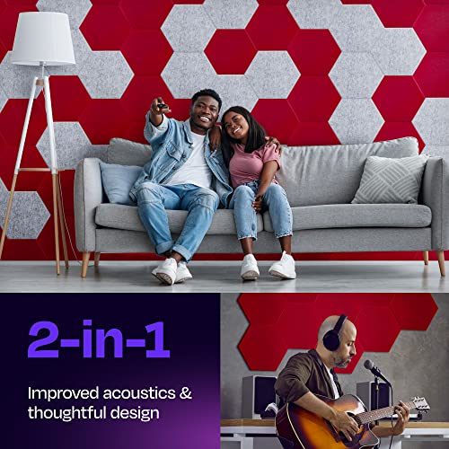 Ekkogo Acoustic Panels 12-Pack Soundproof Wall Panels 14"X12.1"X0.4" Sound Panels High Density Sound Dampening Panels - [Candy Red Hexagon] - Image 2