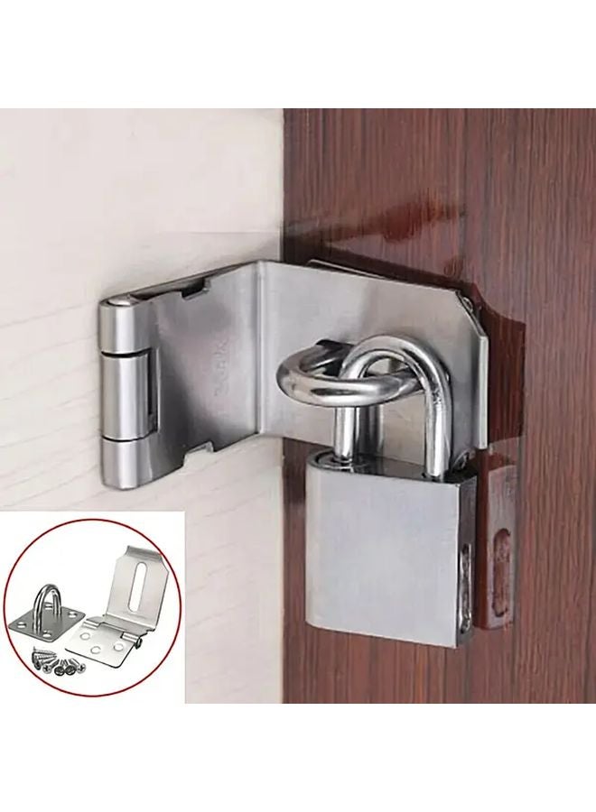 1 Set Silvery Stainless Steel Gate Hasp Lock 90 Degree Latch Durable Outdoor Shed Door Hardware - Image 2