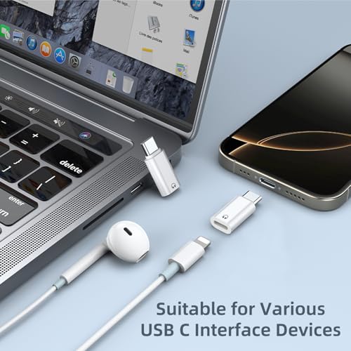 Jadebones 2 Pack USB C to Light-ning Audio Adapter Only for Apple EarPods Headphones, Not for Charging/Data Transfer, Light-ning to USB C Adapter for iPhone 16/15, iPad, White - Image 5