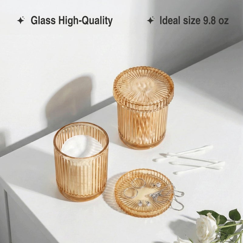 MKOSAB Bathroom Organizers and Storage,2 Pack Glass Qtip Holder Dispenser,Bathroom Essentials Accessories Decor,Vanity Makeup Storage Organizer for Cotton Swabs,Cotton Balls,Pads,Floss Picks (Amber) - Image 4