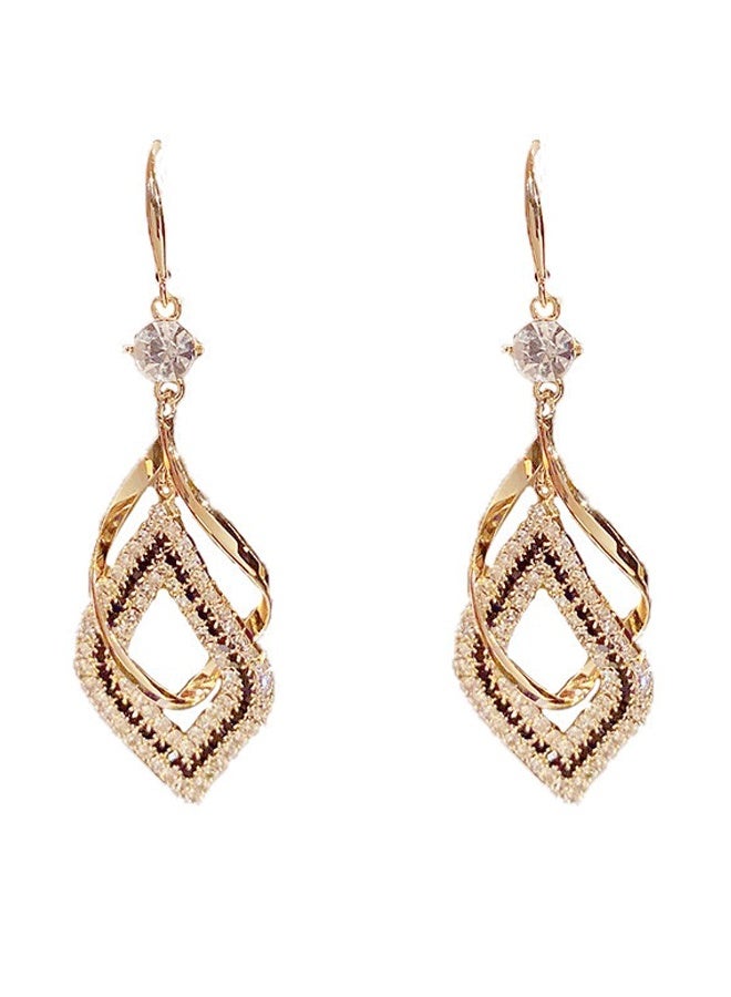 Gold Plated Geometric Rhombus Zircon Earrings for Women - Long Dangling Luxury Elegant Fashion Statement Drop Earrings | Versatile Ladies Diamond Micro-Inlaid Earrings - Image 4