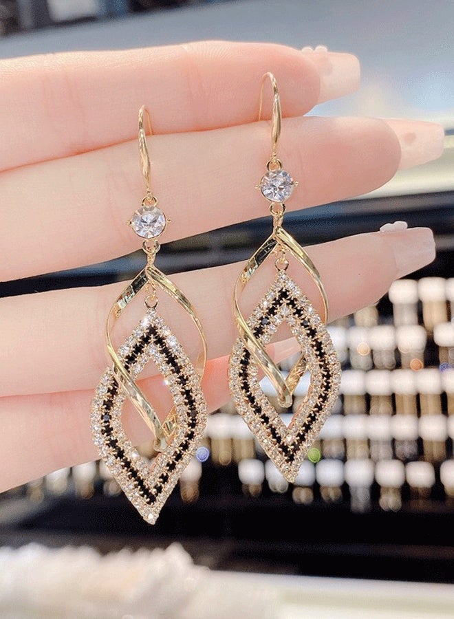 Gold Plated Geometric Rhombus Zircon Earrings for Women - Long Dangling Luxury Elegant Fashion Statement Drop Earrings | Versatile Ladies Diamond Micro-Inlaid Earrings - Image 3