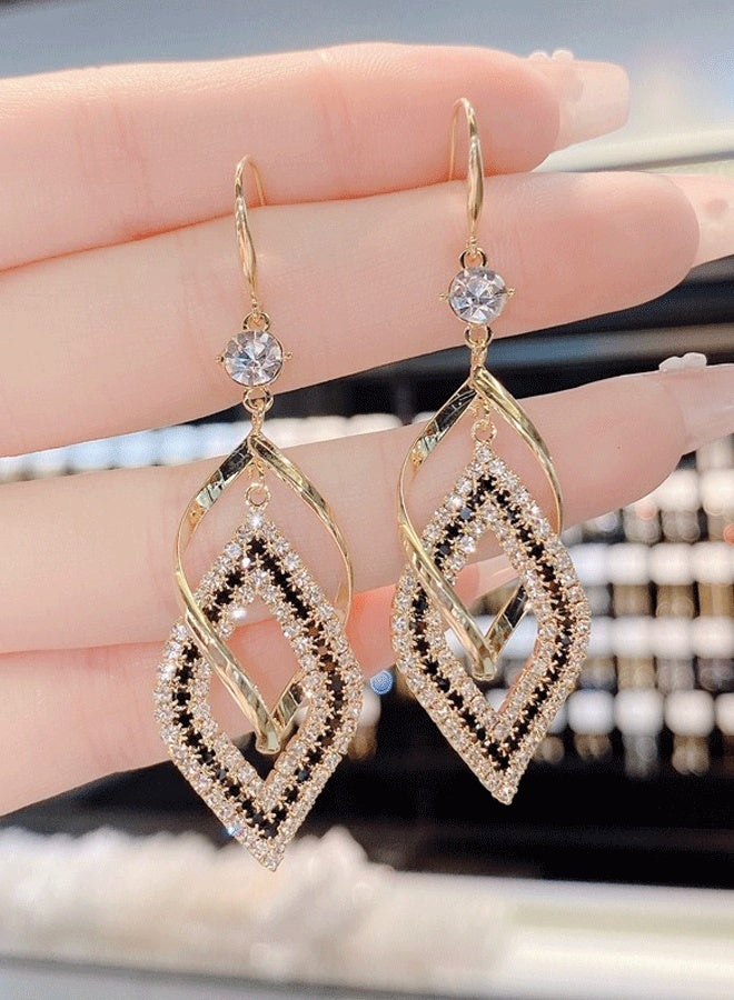Gold Plated Geometric Rhombus Zircon Earrings for Women - Long Dangling Luxury Elegant Fashion Statement Drop Earrings | Versatile Ladies Diamond Micro-Inlaid Earrings - Image 2