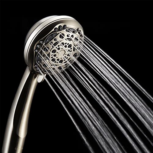 Couradric Handheld Shower Head, 7-Function High Pressure Shower Head with Brass Swivel Ball Bracket and Extra Long Stainless Steel Hose, Brushed Nickel, 4" - Image 3