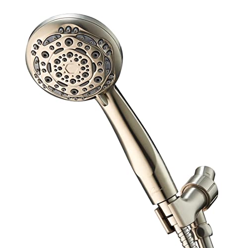 Couradric Handheld Shower Head, 7-Function High Pressure Shower Head with Brass Swivel Ball Bracket and Extra Long Stainless Steel Hose, Brushed Nickel, 4" - Image 1