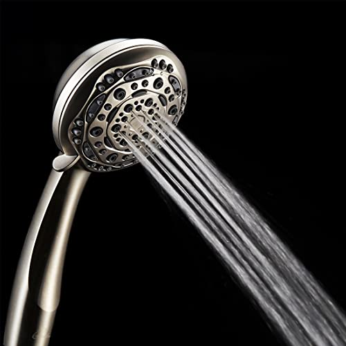 Couradric Handheld Shower Head, 7-Function High Pressure Shower Head with Brass Swivel Ball Bracket and Extra Long Stainless Steel Hose, Brushed Nickel, 4" - Image 5