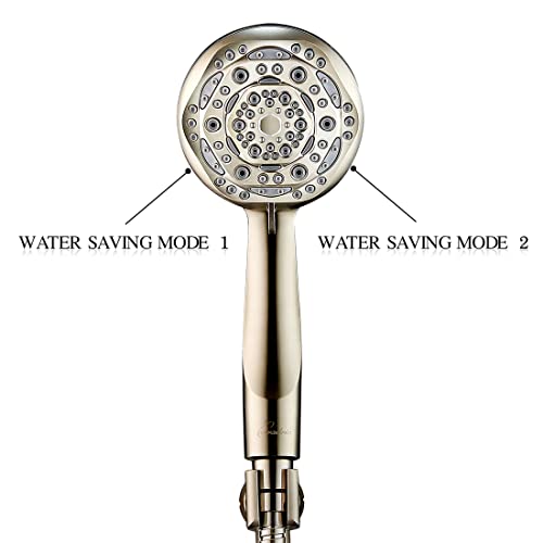 Couradric Handheld Shower Head, 7-Function High Pressure Shower Head with Brass Swivel Ball Bracket and Extra Long Stainless Steel Hose, Brushed Nickel, 4" - Image 2