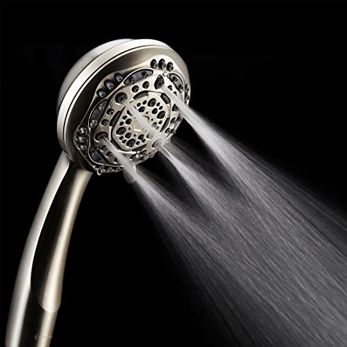 Couradric Handheld Shower Head, 7-Function High Pressure Shower Head with Brass Swivel Ball Bracket and Extra Long Stainless Steel Hose, Brushed Nickel, 4" - Image 4
