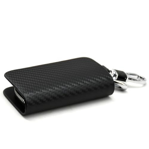 KMH Premium Carbon Fiber Finish Car Key Wallet Bag | Wallet for Key Case Shell Pouch Cover Holder, Key Zipper Fob Protector | Smart Remote Keychain Holder with Metal Hook Keyring Zipper Bag (Black) - Image 4