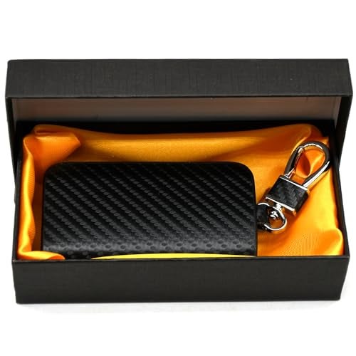 KMH Premium Carbon Fiber Finish Car Key Wallet Bag | Wallet for Key Case Shell Pouch Cover Holder, Key Zipper Fob Protector | Smart Remote Keychain Holder with Metal Hook Keyring Zipper Bag (Black) - Image 1
