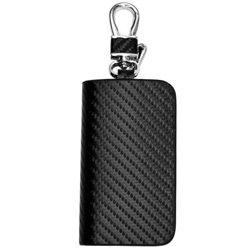 KMH Premium Carbon Fiber Finish Car Key Wallet Bag | Wallet for Key Case Shell Pouch Cover Holder, Key Zipper Fob Protector | Smart Remote Keychain Holder with Metal Hook Keyring Zipper Bag (Black) - Image 2