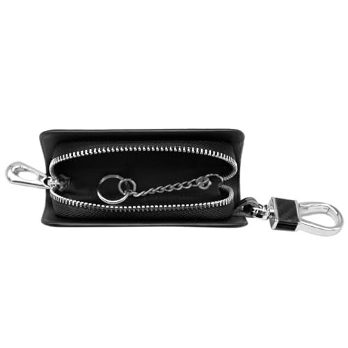 KMH Premium Carbon Fiber Finish Car Key Wallet Bag | Wallet for Key Case Shell Pouch Cover Holder, Key Zipper Fob Protector | Smart Remote Keychain Holder with Metal Hook Keyring Zipper Bag (Black) - Image 5