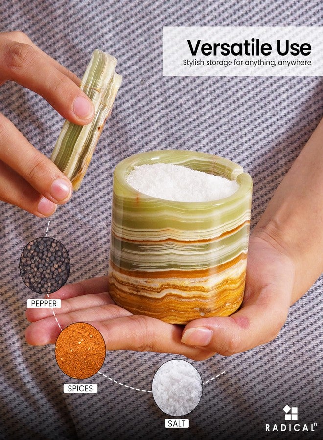 Radicaln Marble Salt Cellar 3" Inches Verona and Green Handmade Storage Box For Kitchen Countertop, Ideal Spice Jar, Salt and Pepper Shaker Set of 2 & Seasoning Salt Container With Lid - Image 2