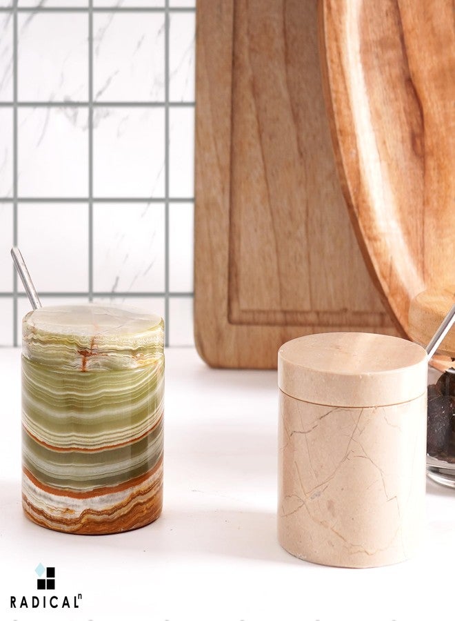 Radicaln Marble Salt Cellar 3" Inches Verona and Green Handmade Storage Box For Kitchen Countertop, Ideal Spice Jar, Salt and Pepper Shaker Set of 2 & Seasoning Salt Container With Lid - Image 5
