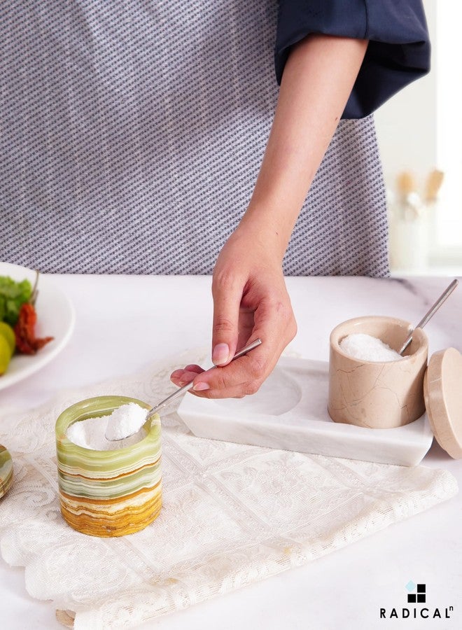 Radicaln Marble Salt Cellar 3" Inches Verona and Green Handmade Storage Box For Kitchen Countertop, Ideal Spice Jar, Salt and Pepper Shaker Set of 2 & Seasoning Salt Container With Lid - Image 4