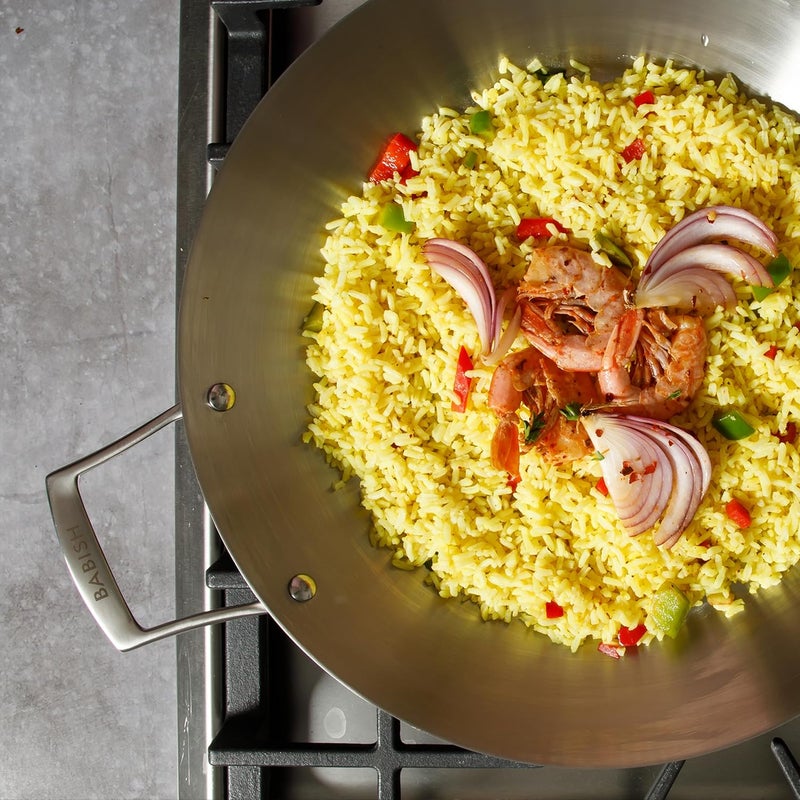 Babish 13 Inch Tri-Ply Stainless Steel Paella Pan, Large Skillet, Griddle, Frying Pan - Induction Safe - Image 5