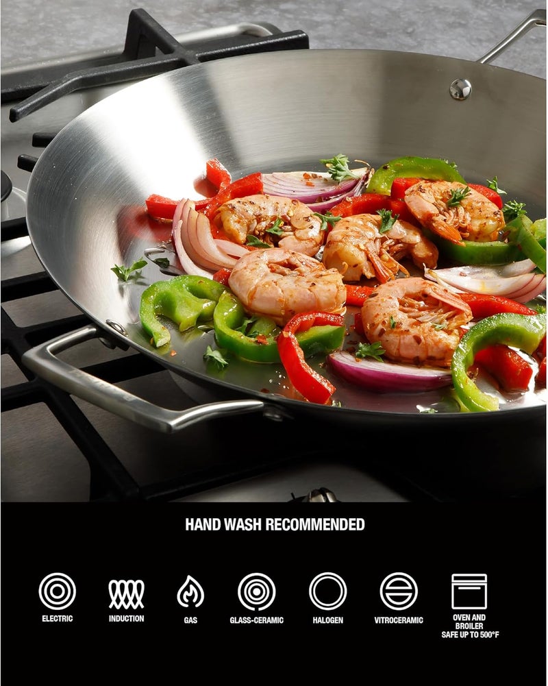 Babish 13 Inch Tri-Ply Stainless Steel Paella Pan, Large Skillet, Griddle, Frying Pan - Induction Safe - Image 4