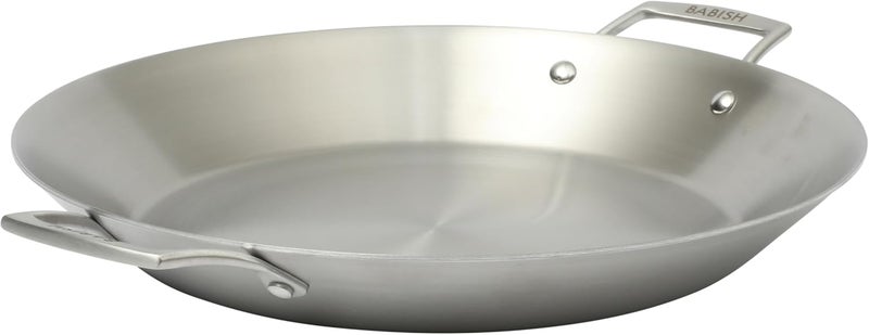 Babish 13 Inch Tri-Ply Stainless Steel Paella Pan, Large Skillet, Griddle, Frying Pan - Induction Safe - Image 1