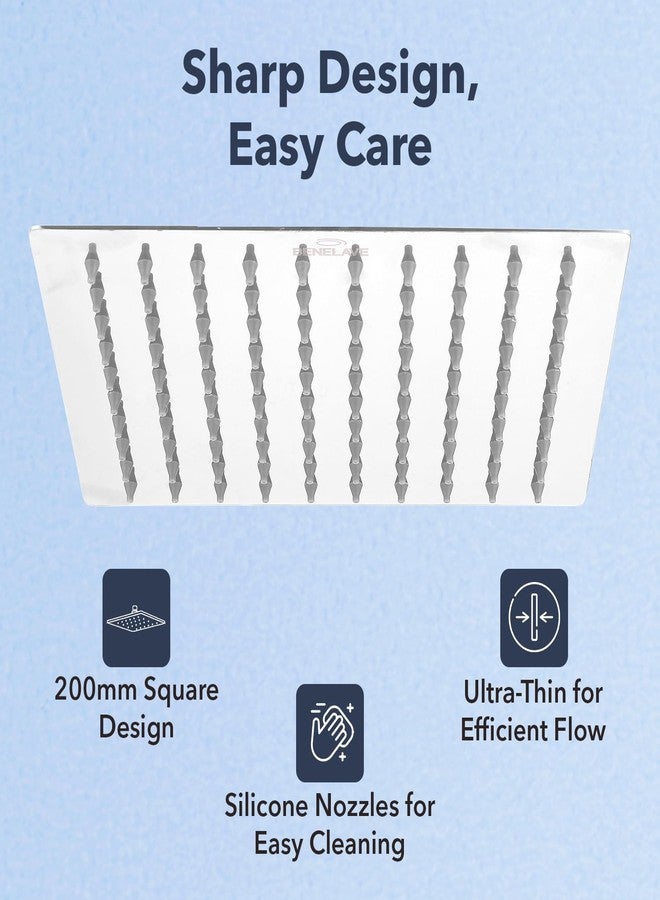 hindware Benelave by Hindware Ultra Thin Overhead Rain Shower for Bathroom | Made of SS | 200mm Square Design | Mirror-like Chrome Polish Finish | Wider Head for Better Reach | 1-Year Manufacturer Warranty - Image 4