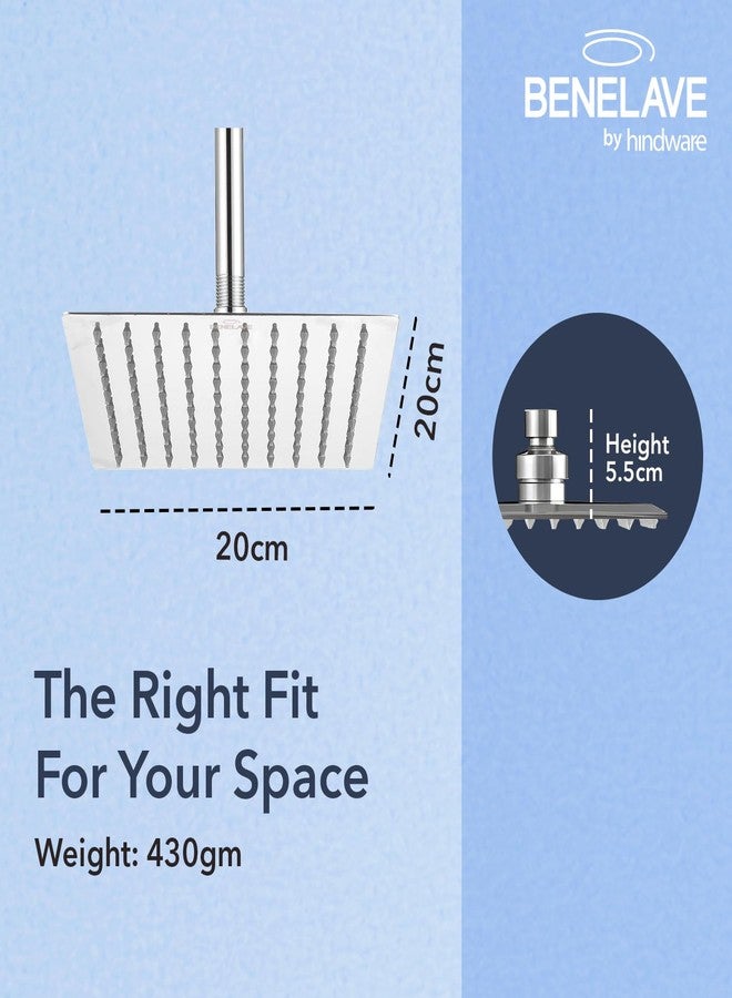 hindware Benelave by Hindware Ultra Thin Overhead Rain Shower for Bathroom | Made of SS | 200mm Square Design | Mirror-like Chrome Polish Finish | Wider Head for Better Reach | 1-Year Manufacturer Warranty - Image 3