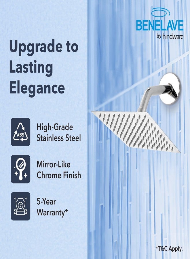 hindware Benelave by Hindware Ultra Thin Overhead Rain Shower for Bathroom | Made of SS | 200mm Square Design | Mirror-like Chrome Polish Finish | Wider Head for Better Reach | 1-Year Manufacturer Warranty - Image 2