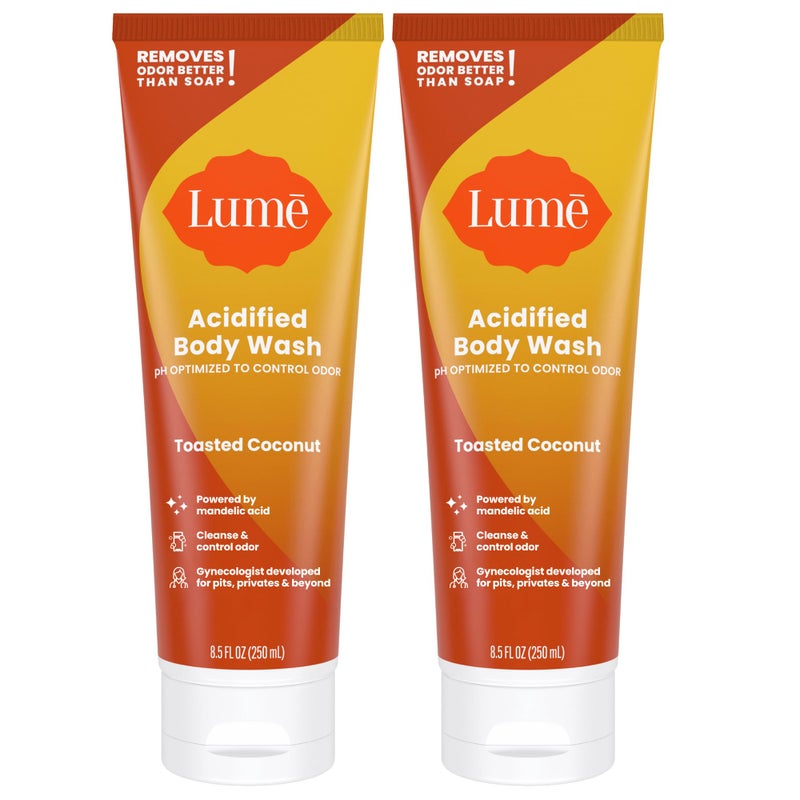 Lume Acidified Body Wash - 24 Hour Odor Control - Removes Odor Better than Soap - Moisturizing Formula - Formulated Without SLS or Parabens - OB/GYN Developed - 8.5 ounce (Pack of 2) (Toasted Coconut) - Image 1